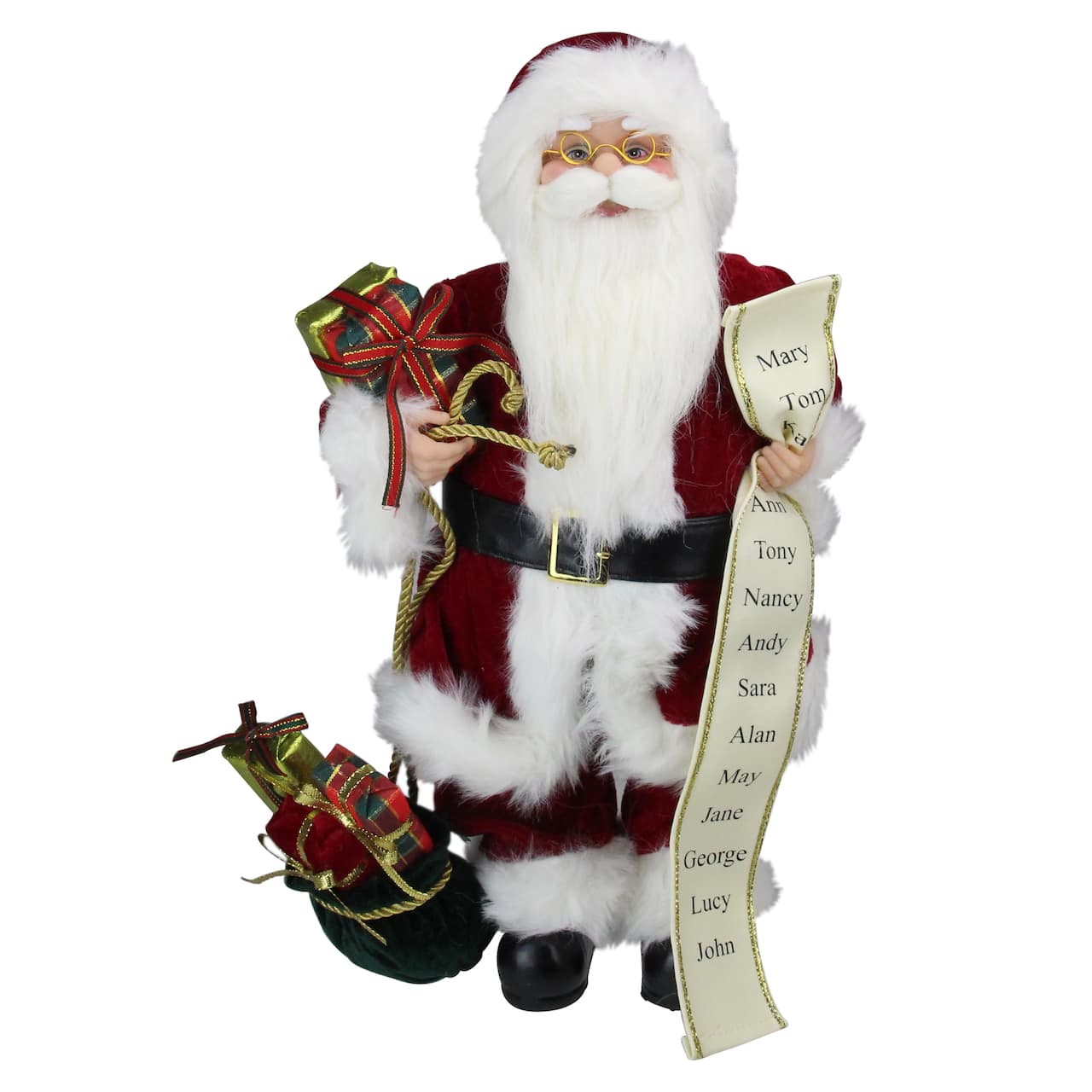16" Traditional Standing Santa Claus with Name List & Gift Bag